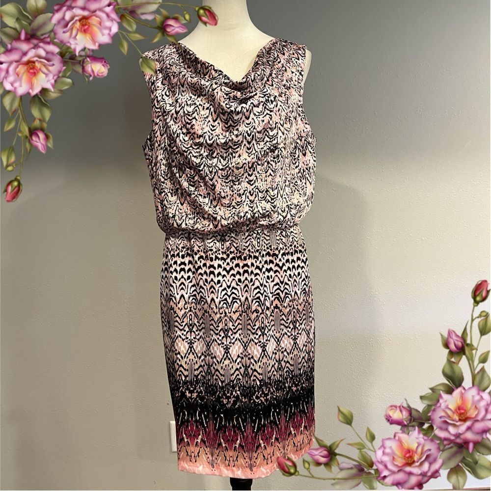 Dana Buchman drape‎ neckline sleeveless knee length dress size Large